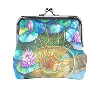 Multi 8 Claude Monet The Artist's Garden in Argenteuil Leather Coin Purse Kiss Lock Clutch Pouch Pocket Hasp Card Key Change Wallet Buckle Small Handbag Case for Women Girls Ladies