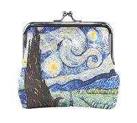 Multi 8 Two Howling Wolves at Full Moon Leather Coin Purse Kiss Lock Clutch Pouch Pocket Hasp Card Key Change Wallet Buckle Small Handbag Case for Women Girls Ladies