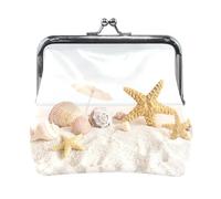Multi 8 Women Leather Coin Purse, Hasp Card Key Change Wallet Kiss LockClutch Pouch Pocket Ladies Small Buckle Handbag Case Print Christmass Tree Seashells On Chevron Sand
