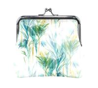 Multi 8 Women Leather Coin Purse, Hasp Card Key Change Wallet Kiss LockClutch Pouch Pocket Ladies Small Buckle Handbag Case Print Embroidery Green Chameleon On Trunk Leaves On Black
