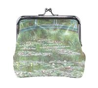 Multi 9 Claude Monet The Artist's Garden in Argenteuil Leather Coin Purse Kiss Lock Clutch Pouch Pocket Hasp Card Key Change Wallet Buckle Small Handbag Case for Women Girls Ladies