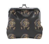 Multi 9 Hand Drawn Gold Golden Face of The Sun Stars on Black Dark Women Leather Coin Purse Hasp Card Key Change Wallet Small Buckle Handbag Case Kiss Lock Clutch Pouch Pocket for Girls Ladies
