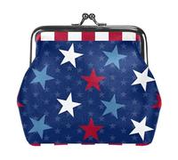 Multi-9 Stars red White Blue Womens Wallet Small Compact Vintage Wallet,Ladies Coin Purse with Zipper and Kiss Lock, 4.3x4.7 in/11x12 cm