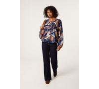 Multi Abstract Print Scoop Neck Puffball Blouse Blue Vanilla Multi M/L