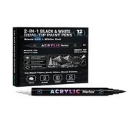 Multi Acrylic Pens Twin Tip, Black White 12 Count, 24 Total Ends, Dark Paper Rock Glass Wood Canvas, Poster Card Journal Accents Two Color Acrylic Paint Pens Black White Paint Markers Dark
