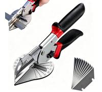 Multi Angle Miter Shears, 45-135 Degree Adjustable Angle Trim Cutter, Red & Black Trunking Scissors with 10 Spare Blades, for Soft Wood, PVC, Plastic, Gasket, DIY & Electrical Work (Red & Black)