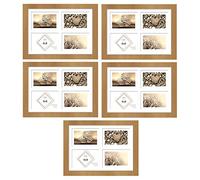 Multi Aperture Photo Frames 4x6-4 Aperture Frame Brown Wood Effect Multiple Collage Picture Frames with Mount & Glass Front, Bulk Pack of Wall Hanging Multi Photo Frames for Home Gallery Events (5)