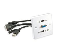 Lindy Multi AV Faceplate, Single Gang, HDMI, VGA, USB Type A, 3.5mm Audio, Fits a Standard UK Mains Back Box, 10cm Trailing Leads, White