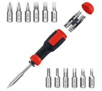 Multi-bit Screwdriver, 13-in-1 Screw Driver Adjustable Mini Screwdriver Set Multitool All in One with Torx Security, Phillips, Hex, Flat Head, Square and 1/4 Nut Driver (Red)
