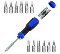 Multi-bit Screwdriver, 13-in-1 Screw Driver Adjustable Mini Screwdriver Set Multitool All in One with Torx Security, Phillips, Hex, Flat Head, Square and 1/4 Nut Driver (Blue)