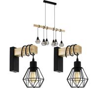 Stylish Multi Bulb Black Cage Pendant Light With Matching Wall Sconces