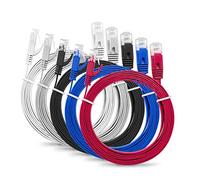 Multi Cable SLIM FLAT 0.5m Cat6 RJ45 Ethernet Network Patch Lan cable - Multi Coloured "5 Pack" - 0.5 meter + 15 Cable ties
