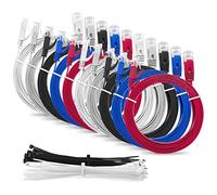 Multi Cable SLIM FLAT 1m Cat6 RJ45 Ethernet Network Patch Lan cable - Multi Coloured "10 Pack" - 1 meter + 15 Cable ties