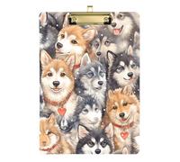 Multi Cartoon Cute Siberian Husky Dogs Acrylic Womens clipboard Standard Letter A4 Size Plastic for 5th Grade Classroom Essentials for Teachers Gold 12x9in Tablas para escribir
