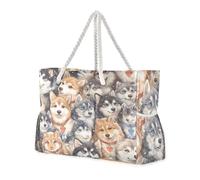 Multi Cartoon Cute Siberian Husky Dogs Sandproof Travel Duffel Bag, Sports with side pocketes Travel Duffel Bag Perfect for Travel Pool Swim Beach Vacation Necessities, multi cartoon cute Siberian
