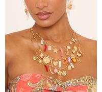 Multi Chain Charm Drop Detail Necklace In Gold, Women's Size UK One Size