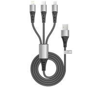 Multi Charger Cable 1.2M, 3 in 1 Charging Cable Nylon Braided USB Multi Charger Cable Lead with Micro USB Type C Lightning Cable Connector for iPhone 17,Android,Samsung Galaxy,Huawei,Oneplus,LG,Xiaomi