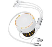 Multi Charger Cable, 100W 6-in-1 Retractable USB C Charging Cable, 360° Rotatable Type C/Lightn-ing/Micro Multi Charging Cable for iPhone, iPad, Android, Galaxy, Note - Portable, 1.6M/5A, White