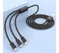 Multi Charger Cable, 3 in 1 3A USB Fast Charging Cord Nylon Braided with iPhone Type C Micro USB Connector, for iPhone 16 15, Samsung Galaxy S22 S20 S10 Plus, Huawei, Sony, Moto, Xiaomi, LG, PS5-1.8M