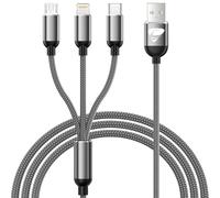 Multi Charger Cable, 3 in 1 Fast Charging Cable [1.2M] 3A Nylon Braided Multiple Charger Cable with Micro USB Type C Lightning Connector for iPhone 17 16 15 14, Samsung, Huawei, Nexus, LG, Nokia, Sony