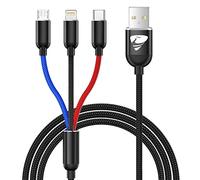Multi Charger Cable, 3 in 1 Fast Charging Cord 3A Phone Charger Cable Nylon Braided with iP Type C Micro USB, for Phone 17 16 15, Samsung Galaxy S22 S20 S10 S9, Huawei, Sony, Moto, LG, PS5