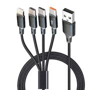 Multi Charger Cable, 4 in 1 Charging Cable 3A USB Fast Charging Cord Nylon Braided with Micro USB Type C iP Connectors for Phone 17 16 15 14 13 12 Android Samsung Galaxy Huawei Sony 1.2M