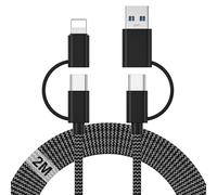 Multi Charger Cable 4 in 1 Fast Charging Cable 2M, 60W Braided USB C to USB C Cable iPhone Charger cable USBC/USB A to Lightning cable 2M USBC/USB A to Usb C Wire Lead for iPhone,iPad,Samsung,Huawei