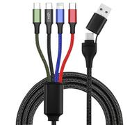 Multi Charger Cable 4A Fast Charging 1.2m, 4-in-1 Nylon Braided USB A/USB C to Fast Charger Cord with iP Micro USB Type C Connector for Phone Sam-sung Galaxy, Xiaomi, Sony, Android, Tablets and More