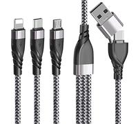 Multi Charger Cable 5 in 1, [1.2M/3A] USB A/USB C Fast Charging Cord Nylon Braided with iP Micro USB Type C Connector, Multi Charging Cable for Phone Samsung Galaxy Huawei Xiaomi Android Tablet PS5