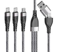 Multi Charger Cable, USB A/USB C 5 in 1 Fast Charging Cord Nylon Braided with Micro USB & 2 Type C Port for Phone 17 16 15 Pro Max Android Samsung Galaxy Huawei Xiaomi Honor Tablet PS5-1.2M