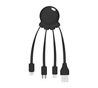 Multi Charger USB Cable Xoopar Octopus Metal - 4 in 1 Multi USB Cable - Braided Nylon USB Charger - Multi Charging USB with Micro USB C and Lightning for Apple iPhone Samsung Google Huawey Xiaomi OnePlus LG Kindle (Black)