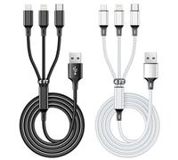 Multi Charging Cable 2 Packs, 3A 3 in 1 Fast Charging Cord,1.25M Nylon Braided Multiple USB Cable with iP Micro USB Type C Port for iPhone,Samsung,PS4, Tablet, Xiaomi and More(Black+Sliver)