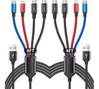 Multi Charging Cable(2Pack 4FT), 4 in 1 Charger Cable Nylon Braided Multiple USB Cable Universal Phone Charging Cord with Type-C, Micro USB, IP Port for iPhone16/15 Series/Cell Phones and More