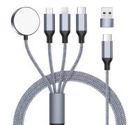 Multi Charging Cable 4 in 1 for Apple Watch Charger, 1.2 m Universal Nylon Cable, Quick Charging Cable with USB-A and USB-C Multiple for iPhone 16/15/14/13/12/11/iPad/Airpods/iWatch Series