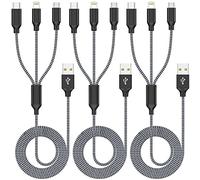 Multi Charging Cable 4ft 3Pack 3 in 1 Charger Cord, Multiple Rapid Cable | Nylon Braided USB Charging Multi Phone Charger Cord with Type C Micro Lightning for Apple iPhone17-5,Android Phones