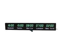 Multi City World Time Zone Clock, 5 Cities Large LED Display, Editable City Name, Date, Time, Brightness Adj, for Office Home School Living Room