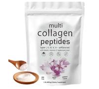 Multi Collagen Complex Peptides Powder, Types I II III V X, with Biotin, Unflavoured, GMO Free, Grass Fed, 454g