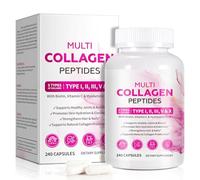 Multi Collagen Peptides Capsules, 240Pcs, Type I,II，V, X for Healthy Skin, Bone, Joint, Hair, Nail|Hydrolyzed Collagen Peptides, Easy Digestion, Unflavored for Women & Men