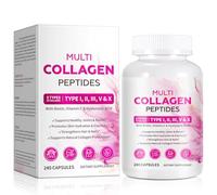 Multi Collagen Peptides Capsules with Biotin, Vitamin C & Hyaluronic Acid - 240 Capsules Dietary Supplement - 5 Types Collagen I, II, III, V & X - Supports Skin, Hair, Nails & Joint Health