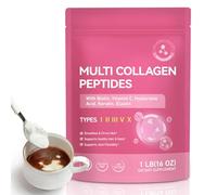 Multi Collagen Peptides Powder, 1lb Collagen Peptide Powder Types I II III V X Unflavored Hydrolyzed Collagen Grass-Fed Collagen High Strength Supplements Non-GMO Gluten-Free Supports Skin Hair Nails