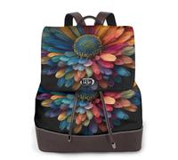 Multi-Color Daisy Print Leather Women's Backpack Travel Bag Ladies Versatile Small Backpack Business Leisure,One Size