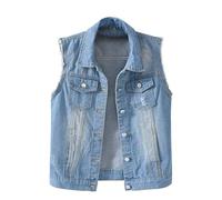 Multi Color Denim Vest Female Short Spring And Summer Slim Thin Burlap Sleeveless Shoulders Broken Holes Vest Jacket Bride to Be Tops for Women (Light Blue, L)