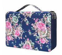 Multi Color Pencil Case and Marker Holder Organizer Pouch Bag 124 Slots Three Layer Zipper Oxford Cloth Portable Handle Suitable for Students Artists, Blue Rose