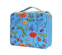 Multi Color Pencil Case and Marker Holder Organizer Pouch Bag 124 Slots Three Layer Zipper Oxford Cloth Portable Handle Suitable for Students Artists, Dragonfly Blue