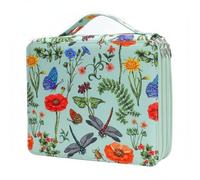 Multi Color Pencil Case and Marker Holder Organizer Pouch Bag 124 Slots Three Layer Zipper Oxford Cloth Portable Handle Suitable for Students Artists, Dragonfly Green