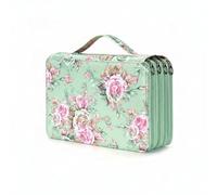 Multi Color Pencil Case and Marker Holder Organizer Pouch Bag 124 Slots Three Layer Zipper Oxford Cloth Portable Handle Suitable for Students Artists, Green Rose