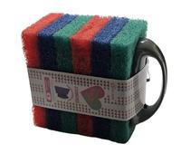 Multi-Color Scrub Sponge Pads with Ergonomic Handle - Household Cleaning Kit for Kitchen, Bathroom & Multi-Surface Use, Reusable Non-Scratch Sponges with Replaceable Pads-Pack of 6