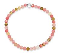 Multi Color Simple Mixed Taupe Jasper and Pink Rose Quartz Matte Round 10MM Bead Strand Collarbone Necklace Western Jewelry For Women Silver Plated Clasp 17 Inch