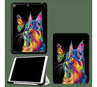 Multi-Colored Animals Case for iPad 9.7 Inch with Pencil Holder, 2018/2017 Model, 6th/5th Generation, Smart Slim Tablet Cover with Soft TPU Back,Auto Wake/Sleep Cute Cat And Butterfly