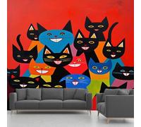 Multi Colored Cat Abstract Wallpaper Decals, Cartoon Colorful Graffiti Murals Waterproof PVC, Modern Aesthetic Wall Stickers Self Adhesive for Sofa Background Bedroom Living 230x210 cm